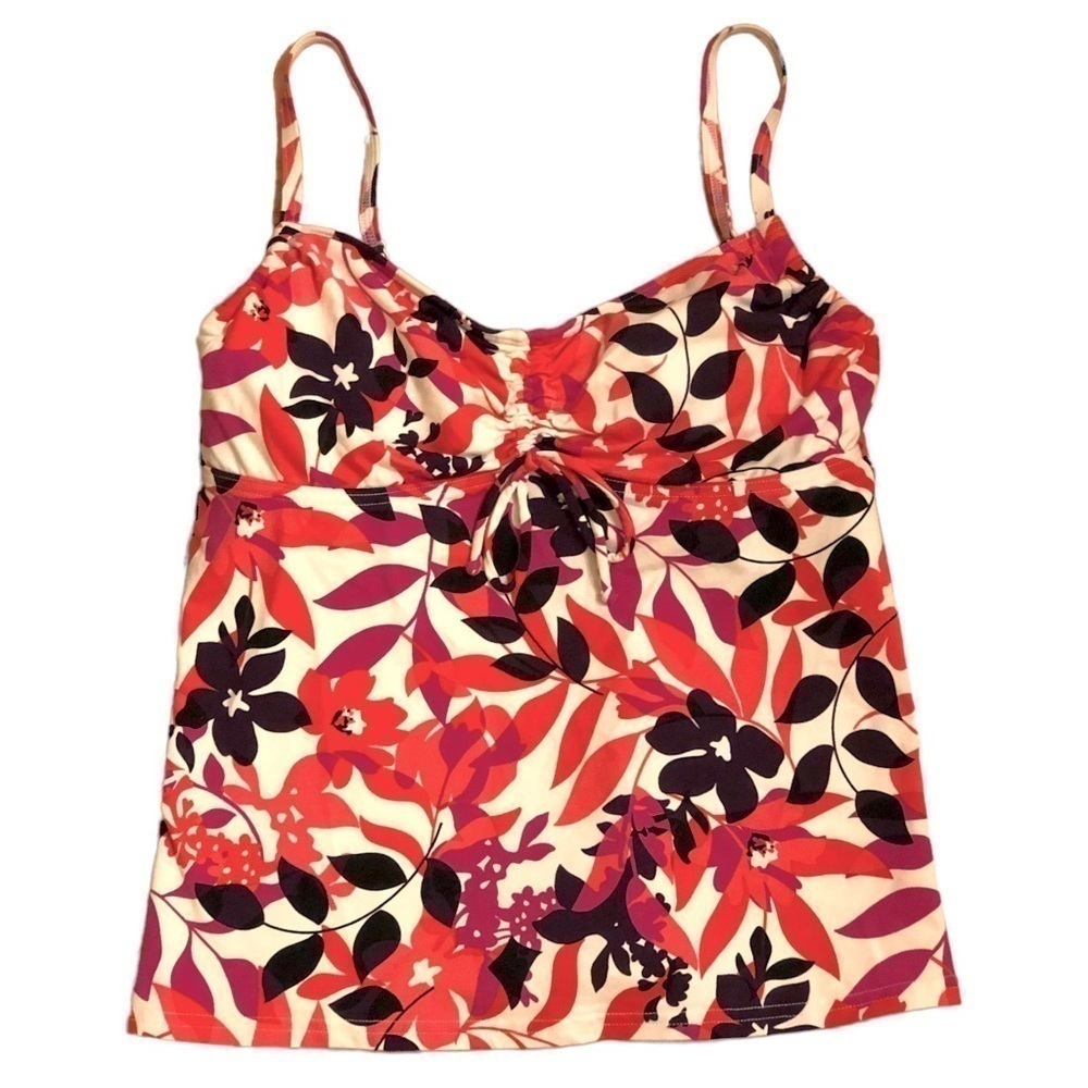 LANDS’ End Coral-Pink, Magenta & Ivory Floral Tankini Top Built-in Bra - Size 6